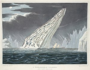 Merkittävä jäävuori, kuvitus teoksesta "A Voyage of Discovery...", 1819 (käsinvärinen kaiverrus)